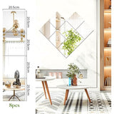 Spiegeltegels, zelfklevende spiegel, wandspiegel, spiegels, wandplakken, glas, 8 stuks, 20,5 x 20,5 cm Mirror tiles, zelfklevende spiegel, wall mirror, mirrors, wall stickers, glass, 8 stuks, 20,5 x 20,5 cm