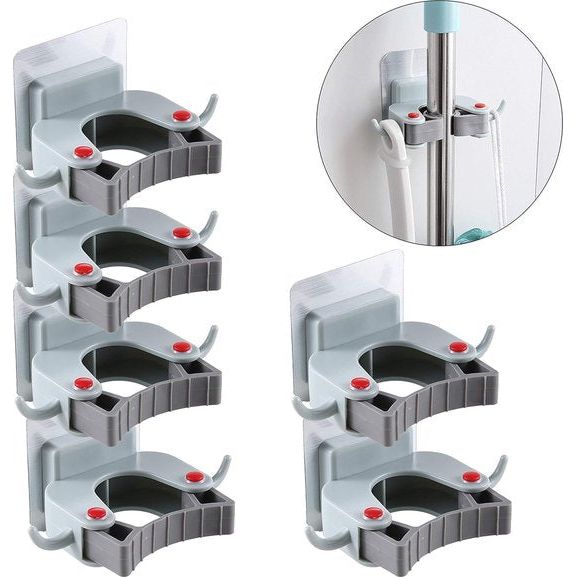 Apparaathouder, zelfklevende dweil- en bezemhouder, boren niet nodig, voor keuken, badkamer, tuin, garage, 6 stuks