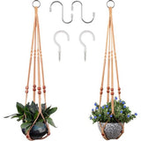 Mand set van 2, boho decoratieve katoenen touw hangende mand bloempot plantenhouder hanger voor binnen buiten plafond balkon wanddecoratie, 89 cm (bruin)