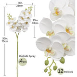 4 stuks kunstbloemen, orchideeëntak, kunstphalenopsis, orchidee, decoratieve witte bloemen, kunsttak, decoratie, real-touch kunstbloemen, net echt met 9 bloemen