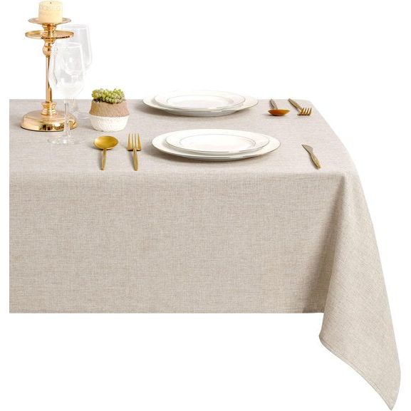 Linen Beige Tablecloth, Linen Look, Washable Table Linen, Water-Repellent Tablecloth for Dining Room, Garden, Party, Weddings or Household, 135 x 220 cm
