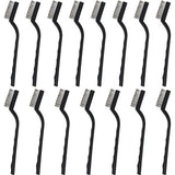 Mini roestvrijstalen draadborstelset (set van 15) - staalborstel met gebogen kunststof handgreep en ophanggat - ambachtelijke borstel voor het reinigen van metselwerk, metaalwerk