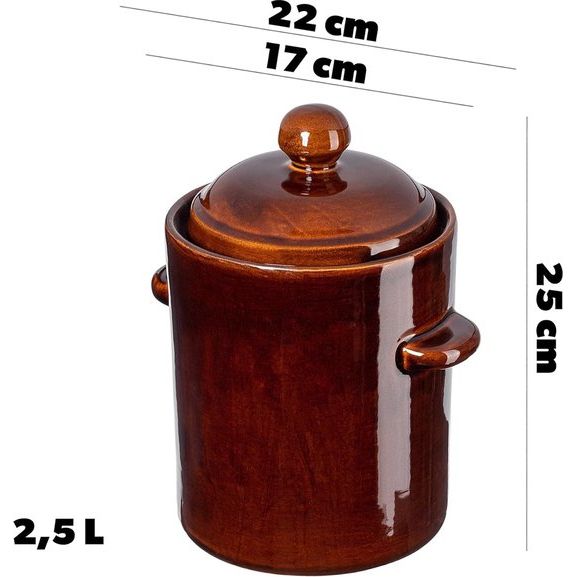 KADAX - Aardewerkpan, dichte keramische pan met deksel - vaatwasmachinebestendige aardepan, handgemaakte fermentatiepot van keramiek - 2,5L