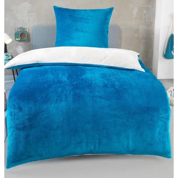 Winter pluche omkeerbaar beddengoed Nicky-Teddy 'Cashmere Touch' 135-155 - 200x200 coral fleece, kleur: petrol-crèmewit, maat: 135 x 200 cm