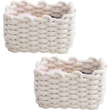 Set van 2 opbergmanden, gevlochten katoenen breimand, kleine manden, commode-organizer, decoratieve vierkante opbergplankmanden voor make-up, sokken, speelgoed (wit)