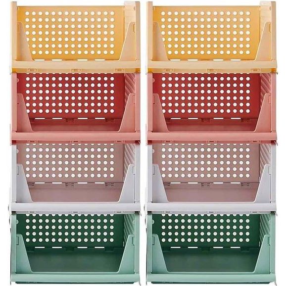 8 stuks stapelbare opvouwbare kledingkast opbergdozen kast organizer laden plastic opbergdozen voor thuis slaapkamer keuken -4 kleuren