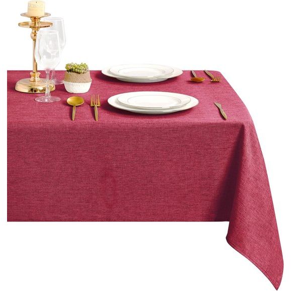 Rood tafelkleed, linnenlook, afwasbaar, waterafstotend, tafelkleed voor eetkamer, tuin, feest, bruiloften of huishouden, 135 x 220 cm