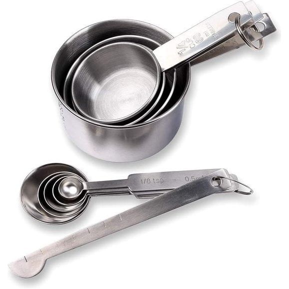10-delige set maatlepel en maatbeker van roestvrij staal met meetliniaal gegraveerde meetwaarden stapelbaar