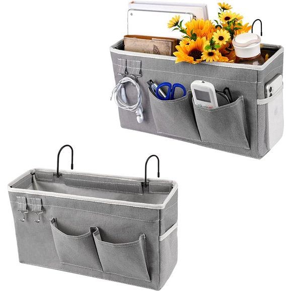 Bedtas, bed organizer, hangtas, hoogslaper, opbergtas voor boek, tijdschrift, speelgoed, mobiele telefoon, hoofdtelefoon (2 stuks, grijs)