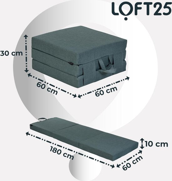 slaapmatras voor volwassenen, binnenin, linnen mix, vouwmatras, logeermatras, ruimtebesparend, 3-delig opklapbaar matras, comfortabel futon bed
