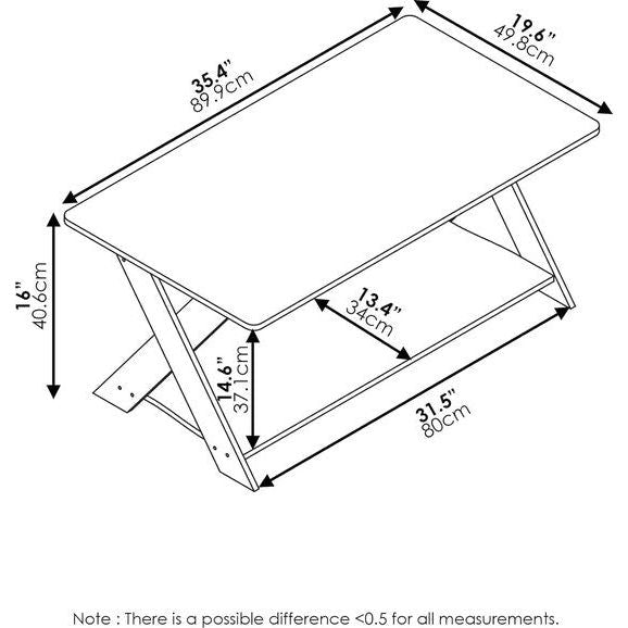 Salontafel met gekruiste poten, hout, espresso, 50 x 89,9 x 40,59 cm