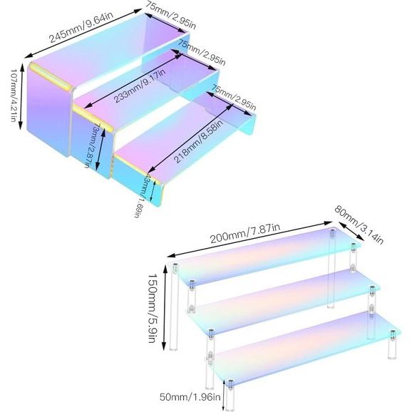 Je ontvangt een set acryl-verhogingsdisplays en drie verschillende maten acryl-decoratieve bruggen. In totaal zijn er 4 stuks.