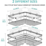 Hoek Douche Caddy 2 Pack, Geen Boren Douche Organizer Hoekplank voor Badkamer Bad, RVS Douche Caddy Hoekplank met 8 Haken en 6 Lijmen (Zilver)