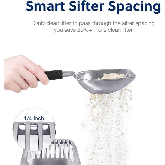 Kattenbakvulling Scoop, aluminiumlegering zeef, metalen schep, diepe schep, lange steel, uitwerpzeef, poepzeven, kittenpooperlift