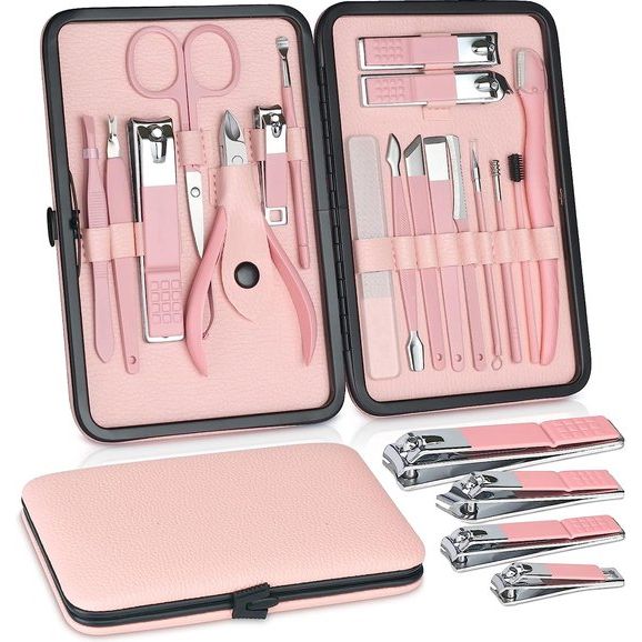 nagelverzorgingsset, nagelknipper set nagelknipper kit set, nagelset manicure set dames, roestvrij staal pedicureset, nagelverzorgingsgereedschap, nagelschaar grooming kit voor thuis, reizen (roze)