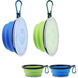 Set van 2 opvouwbare hondenbakken, reisbak voor huisdieren met deksel en haak, draagbare siliconen voerbak, hondenbak voor reizen, wandelingen, kennel, kamperen (450 ml, blauw en groen)