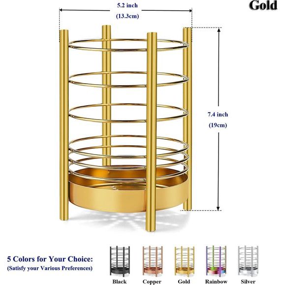 Keukengereihouder voor aanrecht, roestvrijstalen gebruiksvoorwerpen, gouden titanium coating gebruiksvoorwerpopslagcaddy organisator, kookgereihouder, eenvoudige reiniging (goud / 7,4 x 5,2 inch)