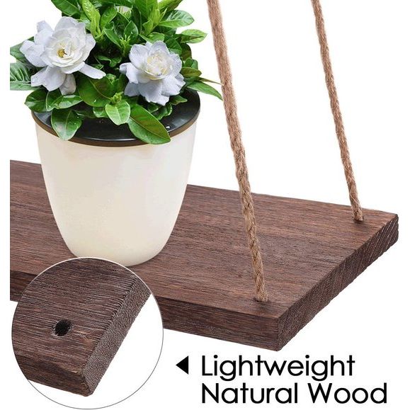 3 stuks houten wandrek met touw, hangrek, zwevende planken, hout, hangrek, wandschommel, opbergrekken, jute touw, organizerrek, bruin hout