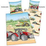 Set beddengoed tractor, kussensloop: 70x90 cm, dekbedovertrek: 140x200 cm, materiaal: 100% katoen, renforcé, met soepel lopende ritssluiting