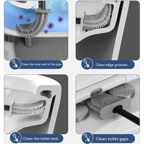Toiletborstel met houder wandmontage zonder boren, siliconen toiletborstel met houder, toiletborstel siliconen borstelharen, toiletborstel siliconen voor badkamer - zwart.