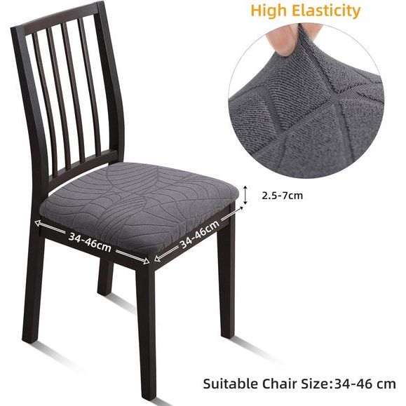 Jacquard Eetkamerstoel Stoelhoezen - Stretch Spandex, Geen rugleuning - Eetkamerstoel Stoelbeschermer Hoes - Verwijderbaar Wasbaar voor hoge bureaustoelen - Antraciet Blad - 4 stuks
