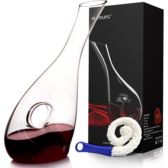 Wijnkaraf Kleine Wijnkaraf voor 375ml Crystalex Karaf voor Rode Wijn 0.9L Handgeblazen Loodvrij Rode Wijn Beluchter Wijnontluchter Karaf & Karaf Reinigingsborstel voor Wijnliefhebbers Wine Decanter for Halve Fles