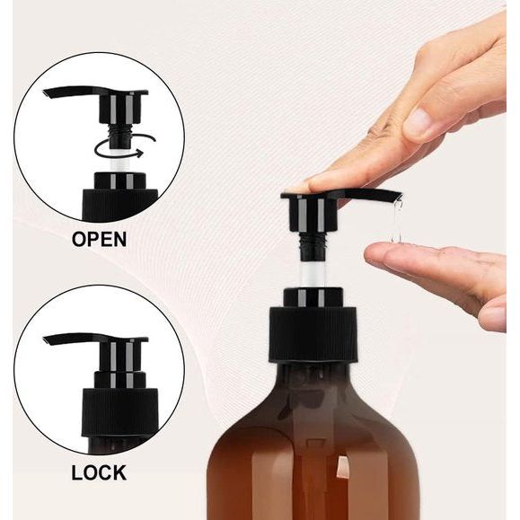 4 stuks 500 ml zeepdispenser flessen, lege plastic pompdispenser voor lotion, douchegel, shampoo en conditioner, vloeibare zeepdispenser met waterdichte etiketten voor badkamer, keuken, hotel (bruin)