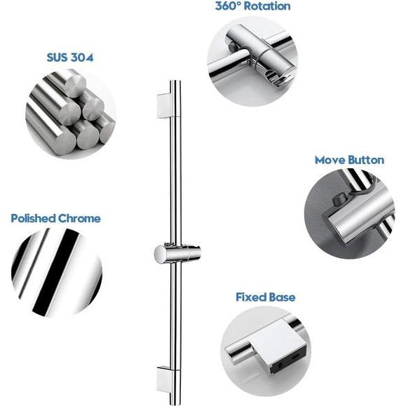 Douchestang voor handdouche, 70 cm, douchestang, roestvrij staal, met in hoogte en hoek verstelbare douchekophouder, chroom