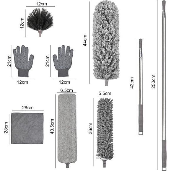 9 stuks telescopische stofdoek wasbaar, max. lengte 25 cm, met telescoopsteel, uittrekbare plumeau voor deken, stofdoek, wasbaar, moeiteloos stof en spinnenwebben