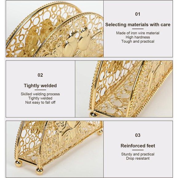 Metal Napkin Holder, Storage Box for Fabric with Different Grid Shapes, Gold Napkin Stand for Home, Table, Party, Wedding, Picnic