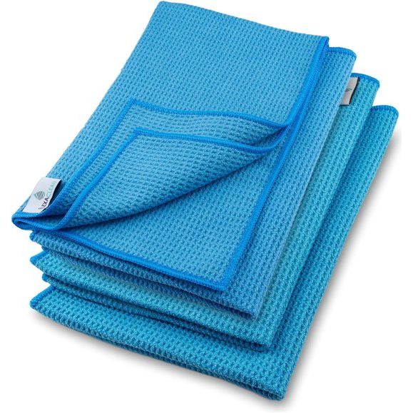 Microvezel droogdoek, premium wafeldoek (4 stuks, 60 x 40 cm), superzachte kwaliteit, voor auto, glas, keuken, servies, badkamer - Blauw