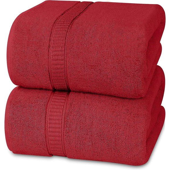 Grote katoenen badhanddoek, set van 2 - douchedoek, grote handdoeken 90 x 180 cm (rood)