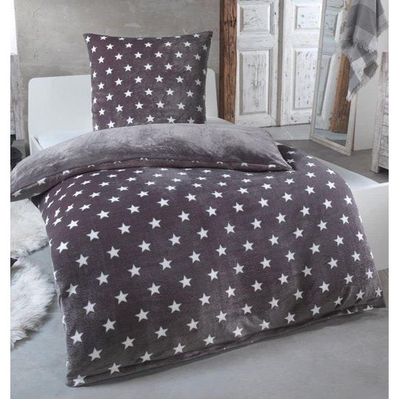 Warm Winter Püsch Star omkeerbaar beddengoed Nicky-Teddy 'Cashmere Touch' Coral Fleece in vele kleuren en maten, kleur: grijs, maat: 155 x 220 cm.