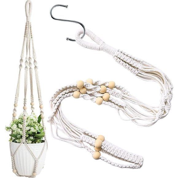 Macrame hangende mand, katoenen touw hangende mand Boho hangende manden voor het ophangen van plantenhouder hangende mand voor binnen buiten tuin balkonraam met EEN haak