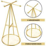 Belle Vous Gouden Pyramide Sieraden Houder Display Standaard met Ronde Basis - H29 cm - Hangende Organizer Boom/Toren - Metalen Opslag Rek voor Kettingen, Armbanden, Ringen & Oorbellen