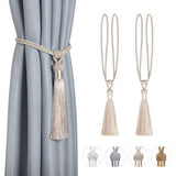 2 stuks gordijnhouders, embrasses, gordijnhouders, polyester, katoen, touw met kwastjes, decoratief raam, eenkleurige gordijnen, accessoires, beige