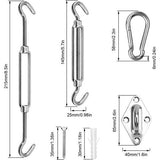 Driehoekig zonnezeil bevestigingsset, zonnezeil accessoires roestvrij staal spanschroef karabijnhaak montageset met schroeven voor driehoek zonnezeil, inkijkbescherming, ranksteiger, reclame-banner