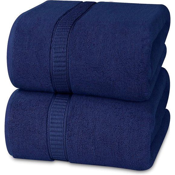 Badhanddoek groot van katoen, set van 2 - douchehanddoeken, handdoeken groot 90 x 180 cm (marineblauw)
