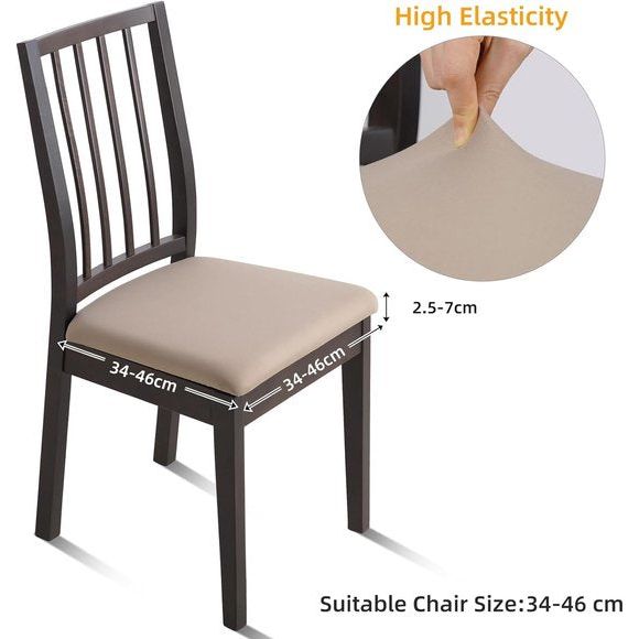 Jacquard Eetkamerstoel Stoelhoezen- Stretch Spandex, Geen rugleuning - Eetkamerstoel Stoelbeschermer Hoes - Verwijderbaar Wasbaar voor hoge bureaustoelen - Kaki Glad - 4 stuks