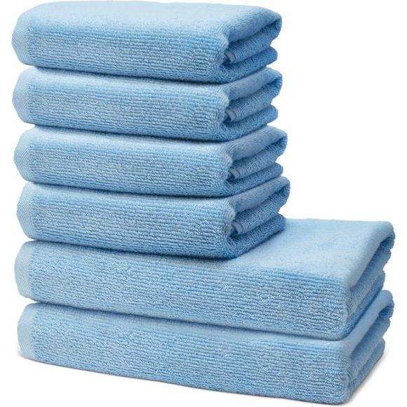 Badkamerset - 2 badhanddoeken voor volwassenen 70 x 140 cm + 4 handdoeken 50 x 100 cm - 100% Prima katoen - zeer zacht en absorberend - Oeko-Tex gecertificeerd - 500 g/m2 - lichtblauw