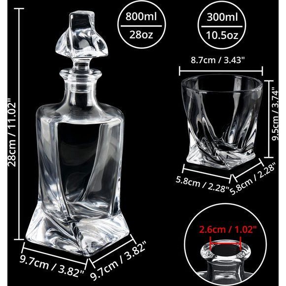 Belle Vous 800 ml Glazen Whisky Decanteer Fles & Glazen - Likeur/Alcohol Karaf met Glazen Stopper Dop - Decanteer Fles, Ideaal voor Whisky, Wijn, Brandy, Bourbon en andere Likeur