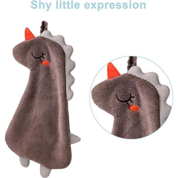 Handdoeken voor kinderen, 4 stuks, dieren-kinderhanddoekenset, kleine dinosaurusvorm, microvezel, handdoekenset, sneldrogende washandjes met ophangoog, douchehanddoek voor keuken