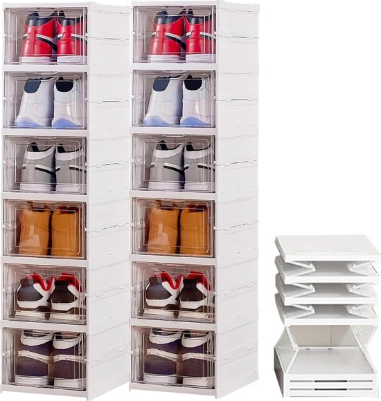 12 schoenendozen, transparant, opvouwbaar, schoenendoos, sneakers, rek, schoenenopslag, organizer, opbergsysteem
