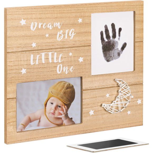 Navaris baby aandenken frame kit - Fotolijst met inktkussen voor handafdruk en voetafdruk - Houten frame voor baby handafdruk, voetafdruk en foto