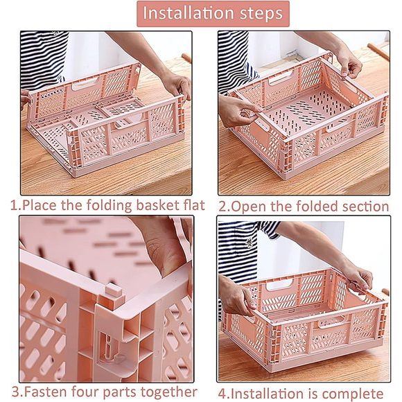 2 stuks opvouwbare opbergmand kunststof opbergkisten voor keuken, slaapkamer, werkkamer (2 stuks roze + 2 stuks grijs, 40 x 30 x 15 cm)