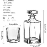 Whiskykaraf met 2 glazuren, whiskyset, 3 stuks, whiskykaraf 800 ml en whiskyglazuur 300 ml, 2 stuks, kristalglazuur en longdrinkglazuur