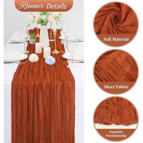 Tafellopers van terracotta, rustieke tafelloper van gaas, 55 x 180 cm, kaasdoek, boho-tafelloper, bruiloft, tafelkleed voor bruiloftsfeest, bruidsfeest, tafeldecorati