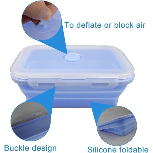 Set van 2 opvouwbare voedselbewaardozen met deksel, opvouwbare siliconen broodtrommel, BPA-vrij, opvouwbare voedselbewaarcontainers, siliconen opvouwbare container, voor kamperen, picknicken, wandelen, kantoor, keuken