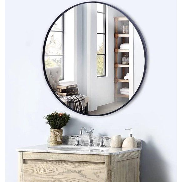 Ronde spiegel, wandspiegel, 50 cm, badkamerspiegel voor hal, woonkamer, slaapkamer, zwart Vertaling: Ronde spiegel, wandspiegel, 50 cm, badkamerspiegel voor de hal, woonkamer, slaapkamer, zwart.