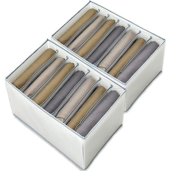 Opgewaardeerde op vervormbare jeansvak-opbergkast, kledinglade netvak box kledingkast kledingorganizer, 7 bags, opvouwbare laden wasbaar voor huishouden, 2 stuks (grijs)